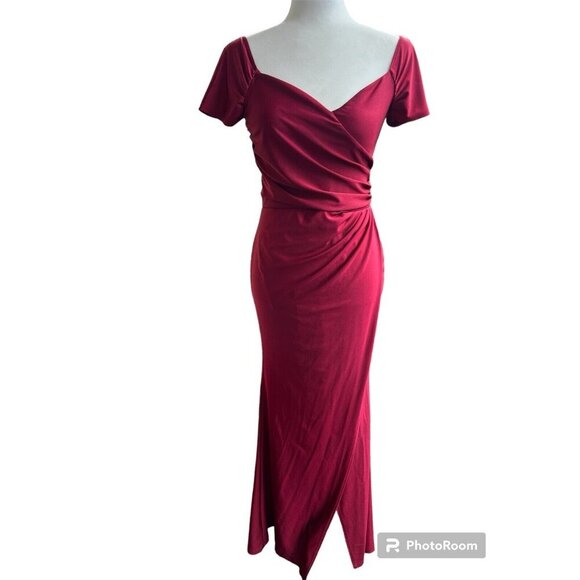 Gorgeous Prom Formal Wedding Dress Burgundy Gown Size M High Slit - Picture 1 of 6